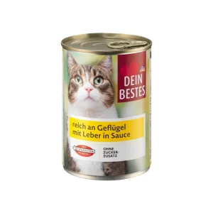 کنسرو غذای گربه بالغ دین بستس با طعم مرغ و جگر در سس Dein Bestes Geflügel with Chicken & Liver وزن 415 گرم