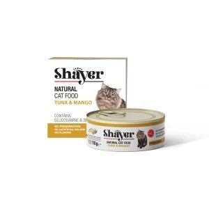 کنسرو غذای گربه با طعم تن ماهی و انبه شایر 110 گرم