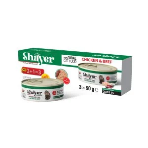 کنسرو غذای گربه با طعم مرغ و گوشت شایر Shayer Natural With Chicken & Beef بسته 3 عددی