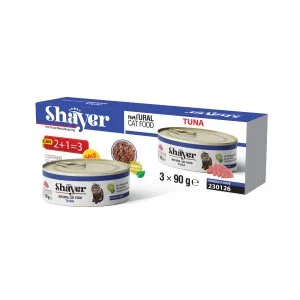 کنسرو غذای گربه با طعم ماهی تن شایر Shayer Natural With Tuna بسته 3 عددی