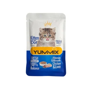 پوچ بچه گربه یامیکس مدل پته با طعم جگر و مرغ Yummix With Chicken & Liver Kitten Pouch وزن 85 گرم