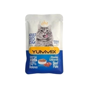 پوچ گربه بالغ یامیکس مدل پته با طعم گوشت Yummix With Beef Pate Adult Cat Pouch وزن 85 گرم