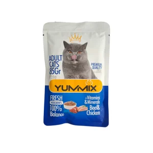 پوچ گربه بالغ یامیکس مدل پته با طعم گوشت و مرغ Yummix With Beef & Chicken Adult Cat Pouch وزن 85 گرم