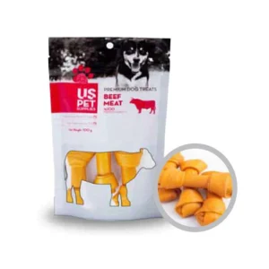 تشویقی سگ استخوان دودی گرهخورده یو اس پت با طعم گوشت گاو ۱۰۰ گرم US Pet Beef Meat Smoked Bone Dog Treat 100g