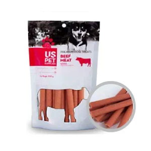 تشویقی لولهای سگ یو اس پت با طعم گوشت گاو ۱۰۰ گرم US Pet Beef Meat Tube Dog Treat 100g