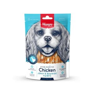 تشویقی سگ ونپی با طعم مرغ و پوست خام ۱۰۰ گرم Wanpy Chicken Jerky and Rawhide Twists Dog Treat 100g