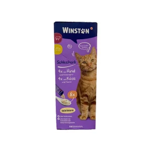بستنی گربه وینستون با طعم گوشت گوساله و پنیر Winston Cat Creamy Snack Beef & Cheese 8pcs تشویقی لیسیدنی گربه وینستون گوشت گوساله و پنیر
