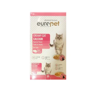بستنی گربه یوروپت با طعم گوشت گاو Europet Creamy Cat Treat With Beef Flavor 14g تشویقی خامهای گربه یوروپت طعم گوشت گاو بسته 25 عددی