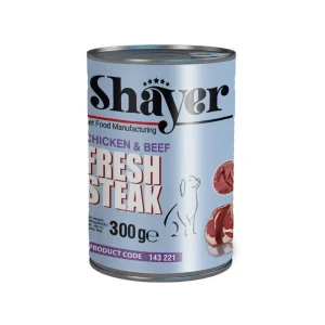 کنسرو استیک سگ شایر با طعم گوشت و مرغ غذای مرطوب استیکی سگ شایر ۳۰۰ گرمی Shayer Fresh Steak Beef & Chicken 300g