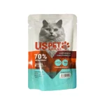 عکس پوچ گربه یو اس پت طعم شترمرغ و سالمون مدل چانکی در سس – وزن 100 گرم – PetYar