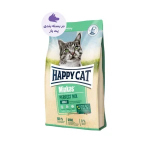 غذای خشک گربه هپی کت Minkas Mix با طعم مرغ، بره و ماهی وزن ۱ کیلوگرم بسته‌بندی پت‌یار