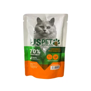 عکس پوچ گربه بالغ یو اس پت طعم گوشت گاو و بوقلمون – وزن 100 گرم – PetYar