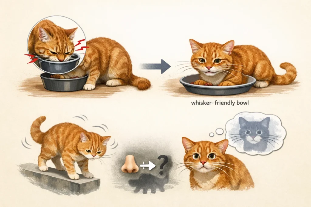 زبان بدن گربه و حالت سبیل‌ها ، استرس سبیل گربه و ظرف غذای مناسب