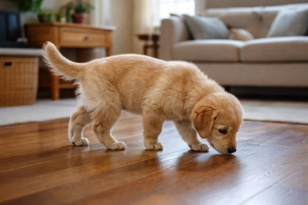 نشانه‌های نیاز به دستشویی در توله سگ قبل از جیش و پی‌پی