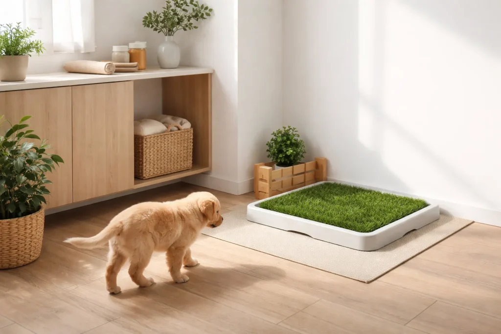 محل مشخص و ثابت برای جای دستشویی توله سگ در خانه