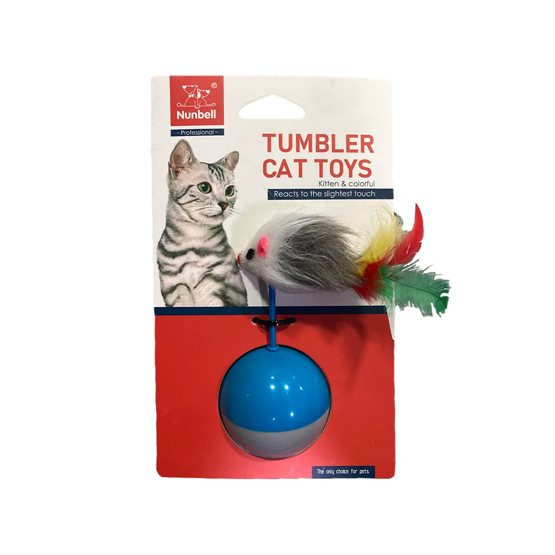 توپ تعادلی گربه با موش پردار – اسباببازی واکنشپذیر – PetYar