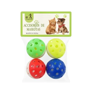 عکس اسباب بازی گربه توپ پلاستیکی زنگوله‌دار بسته ۴ عددی – رنگی – PetYar